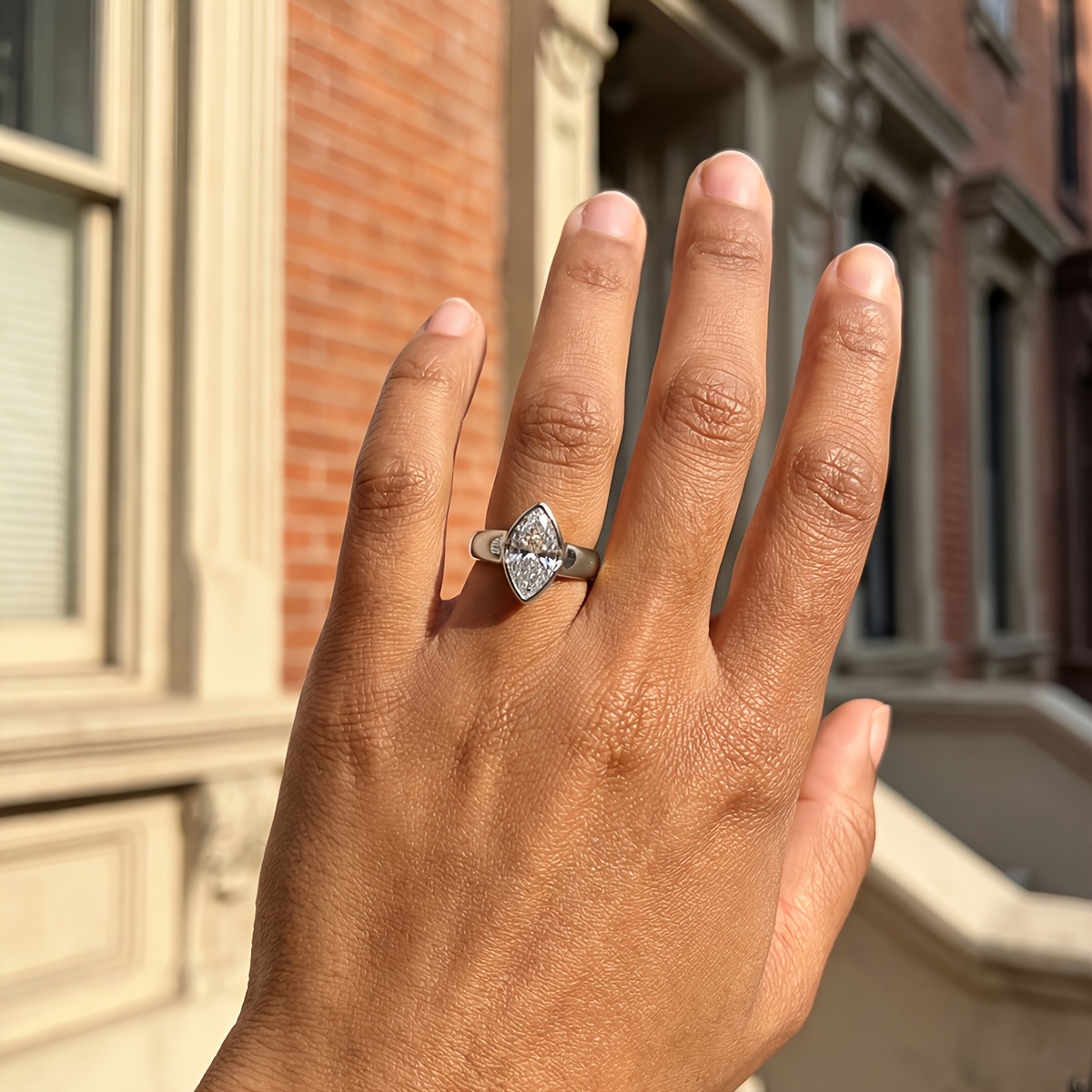 Elegant Smooth Marquise Ring, 18K Golden Plated